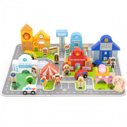 blocs à empiler 100 pièces + tapis la ville - Papouille