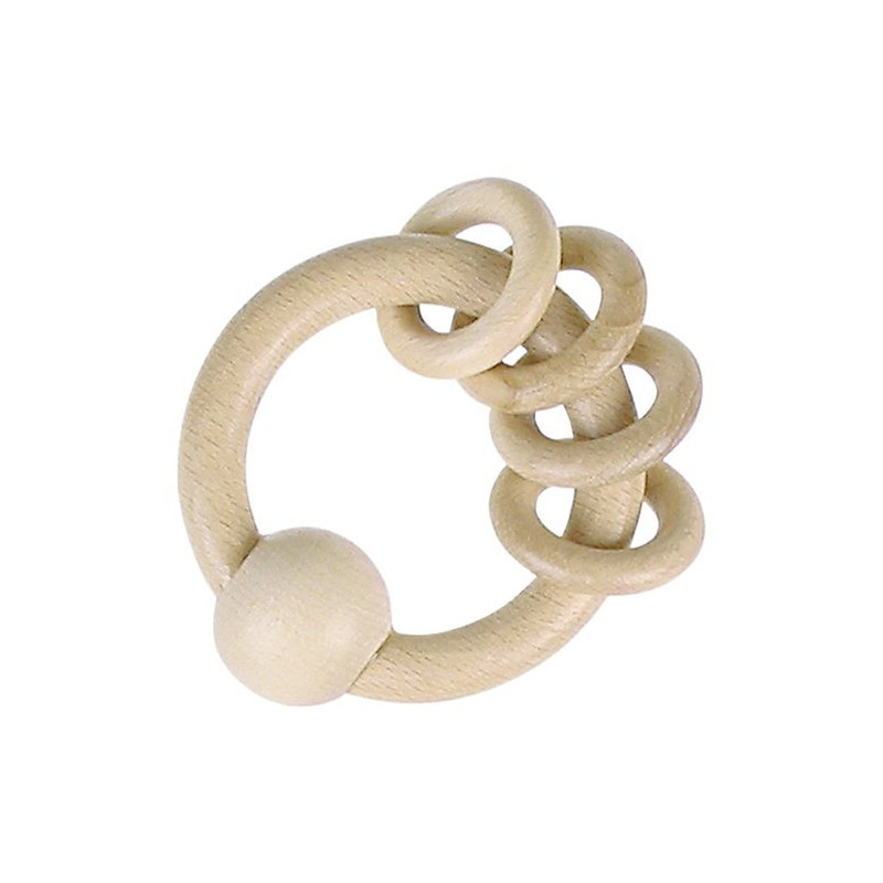 Hochet en bois - 4 anneaux  - Papouille