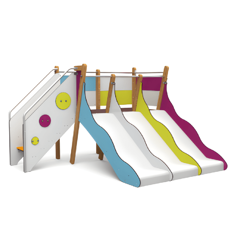 Structure de jeux 3 toboggans - Tobo'Gliss fixations courtes - Papouille